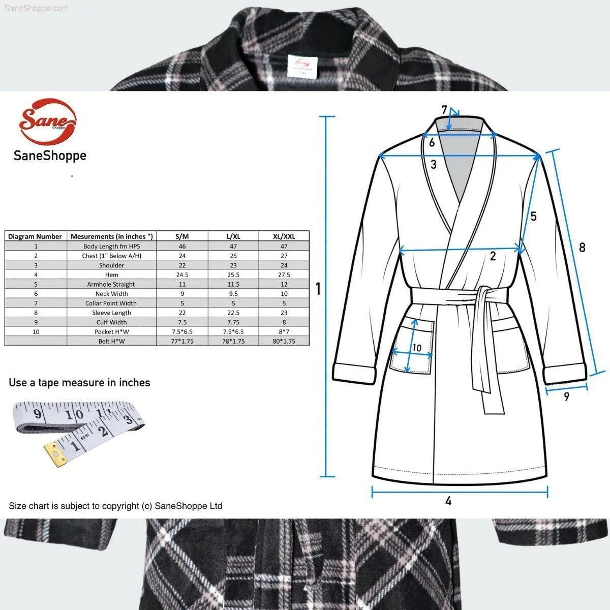 SaneShoppe Men's Super Soft Warm Fleece Dressing Gown