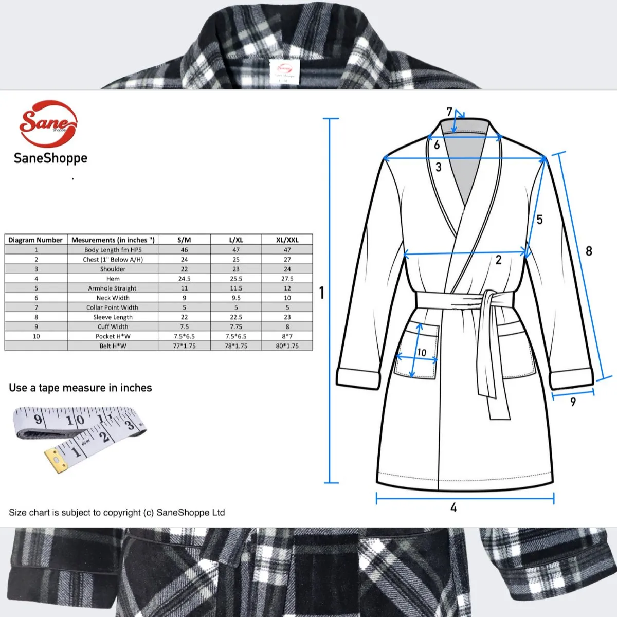 SaneShoppe Men's Super Soft Warm Fleece Dressing Gown