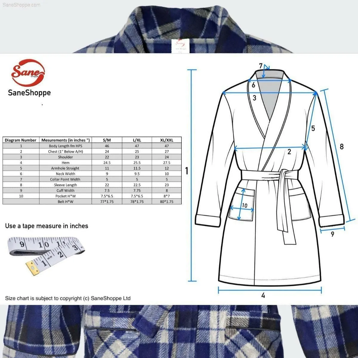 SaneShoppe Men's Super Soft Warm Fleece Dressing Gown