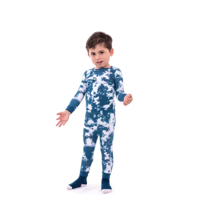 Sleep On It Infant Boys 2-Piece Super Soft Jersey Snug-Fit Pajama Set with Matching Socks - Tie-Dye Clouds - Navy, 18M