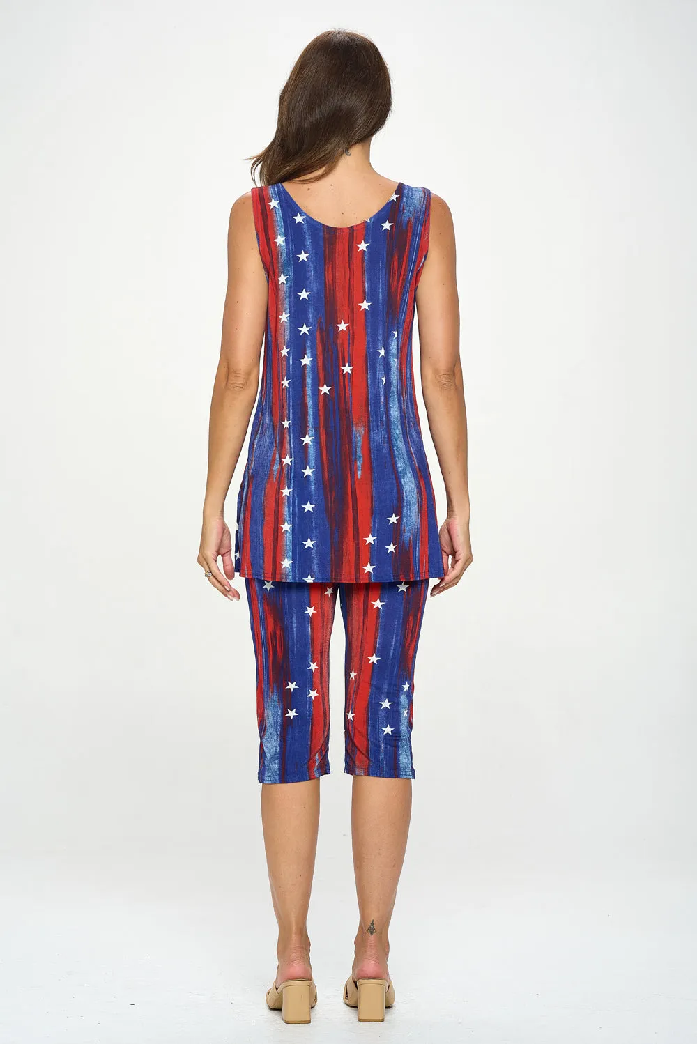 Stretchy Tank Capri Pant Set Print-9002BN-TRD1-D005
