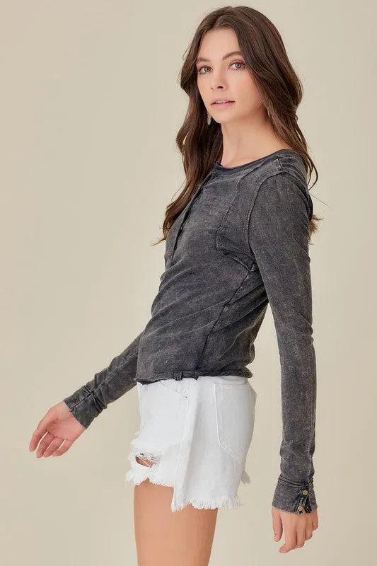 TEEK - Button-Up Front Raw Edge Top