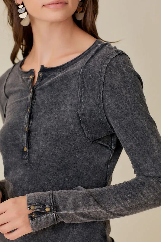 TEEK - Button-Up Front Raw Edge Top