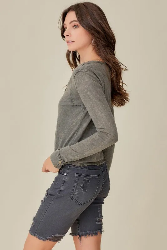 TEEK - Button-Up Front Raw Edge Top