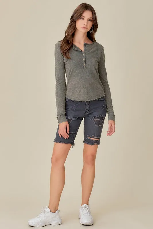 TEEK - Button-Up Front Raw Edge Top