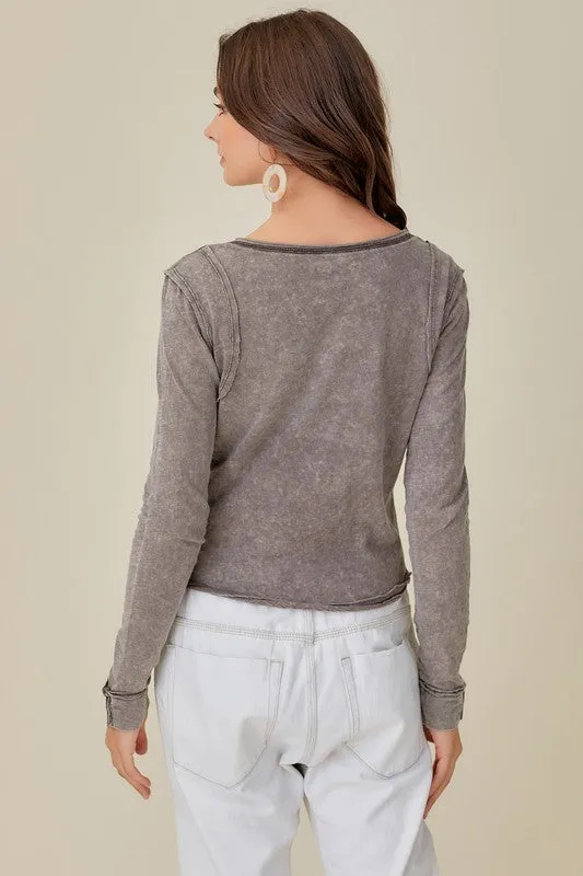 TEEK - Button-Up Front Raw Edge Top