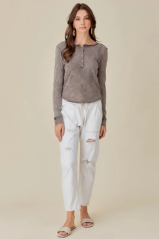 TEEK - Button-Up Front Raw Edge Top