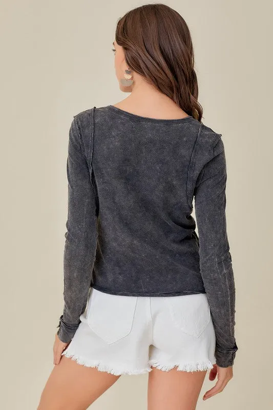 TEEK - Button-Up Front Raw Edge Top