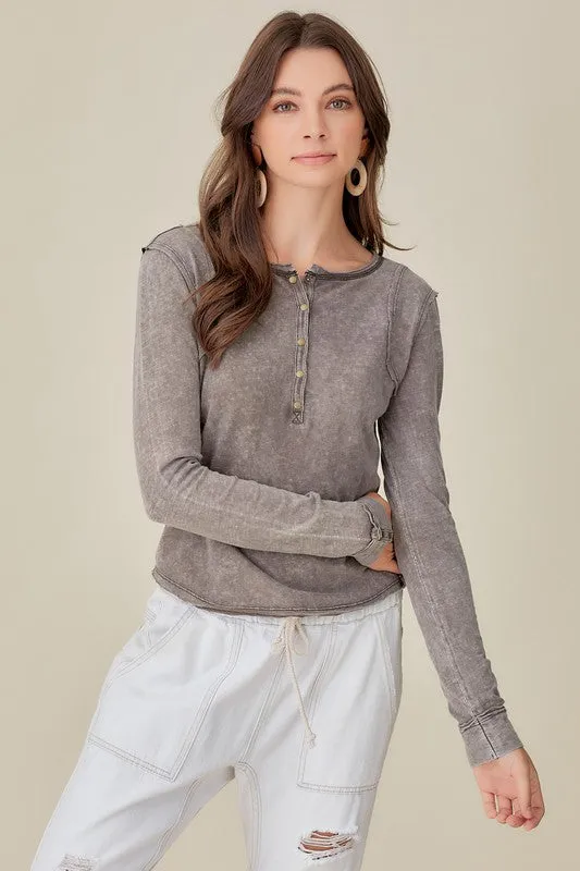 TEEK - Button-Up Front Raw Edge Top