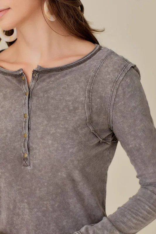 TEEK - Button-Up Front Raw Edge Top