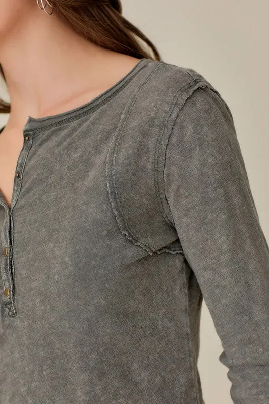 TEEK - Button-Up Front Raw Edge Top