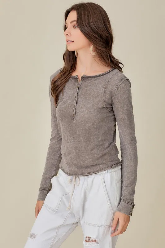 TEEK - Button-Up Front Raw Edge Top