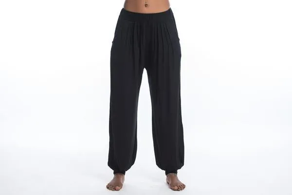 Unisex Solid Color Cotton Harem Pants in Black