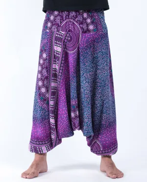 Unisex Tribal Chakras Drop Crotch Drop Crotch Jumpsuit Harem Pants in Purple