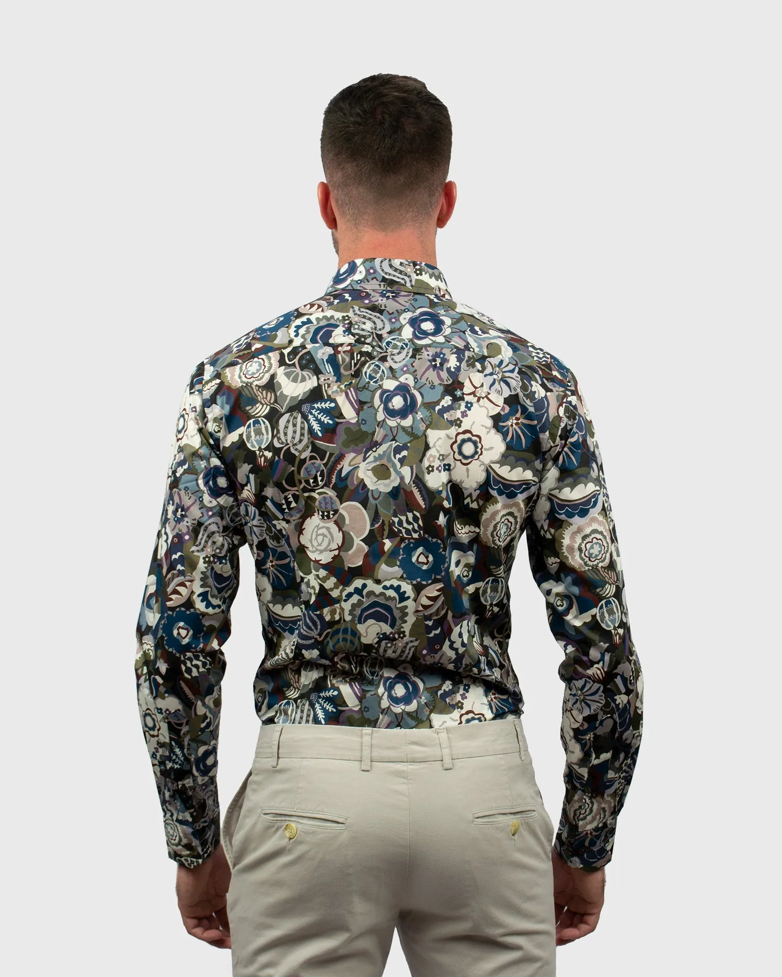 VINCENT & FRANKS S183638211C BROWN FLORAL LIBERTY PRINT SLIM SC SHIRT