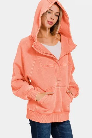 Zenana Acid Wash Fleece Kangaroo Hoodie